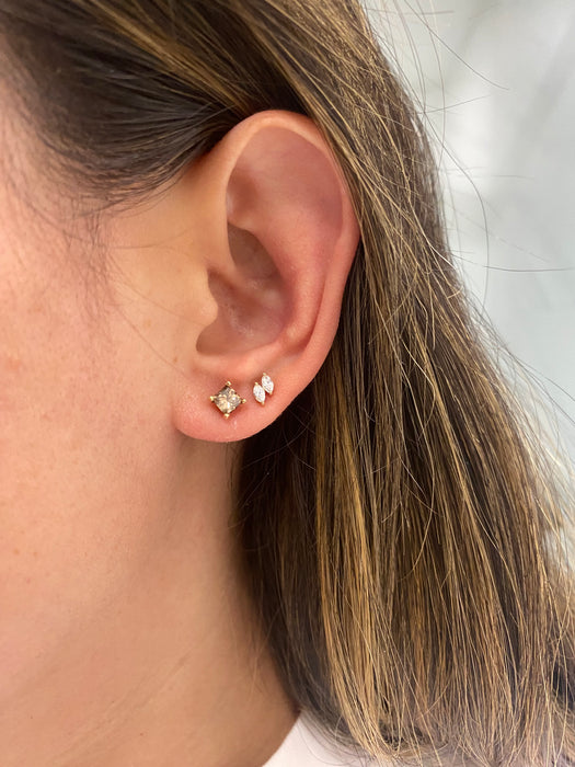 14K Gold Natural Brown Diamond Princess Stud Earrings