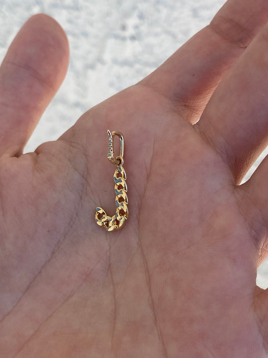 14k diamond curb initial letter pendant