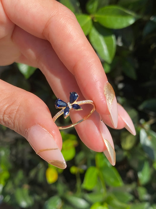 14k blue sapphire diamond butterfly ring size 6.5