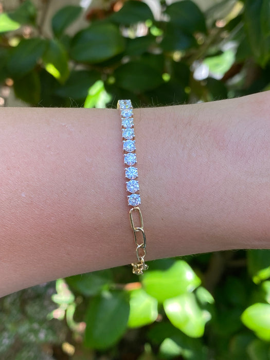 14k half 4 carat lab diamond paperclip bracelet 7.25”