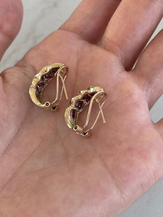 Vintage 14K Ruby & Diamond Braided Earrings
