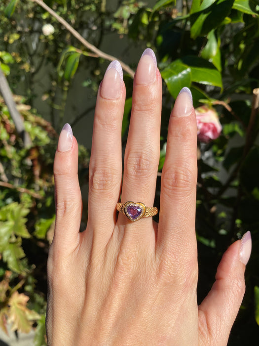 18K Gold Pink Sapphire Heart & Diamond Ring – 1.03 CT Unheated Sapphire – Size 6.5