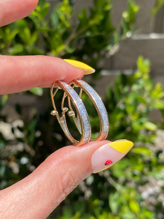 Vintage 14K Natural Baguette Diamond Hoop Earrings – 1.00 CTW