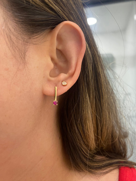 14K Natural Ruby Bar Huggie Earrings
