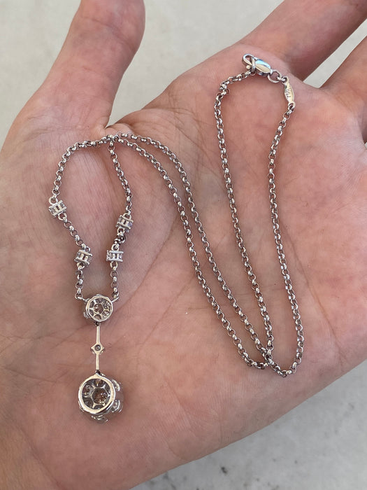 Vintage 18K White Gold Diamond Flower Lariat Necklace
