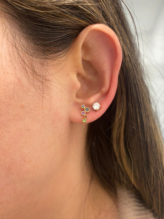 14K Rainbow Gemstone Bezel Stud Earrings