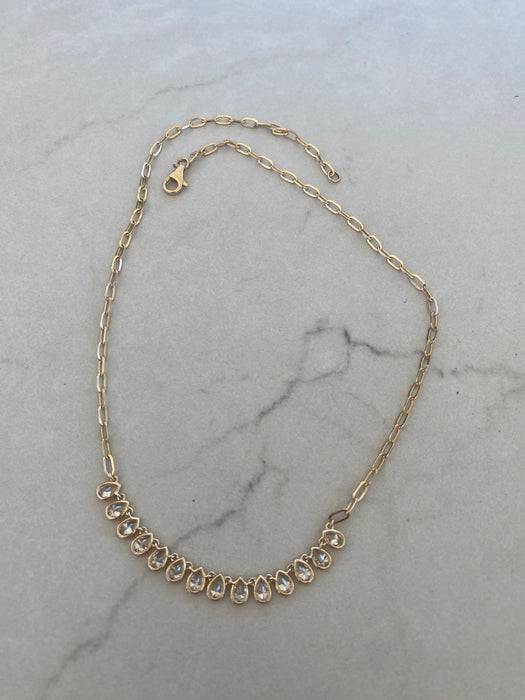 14K Gold Lab Diamond Paperclip Pear Necklace