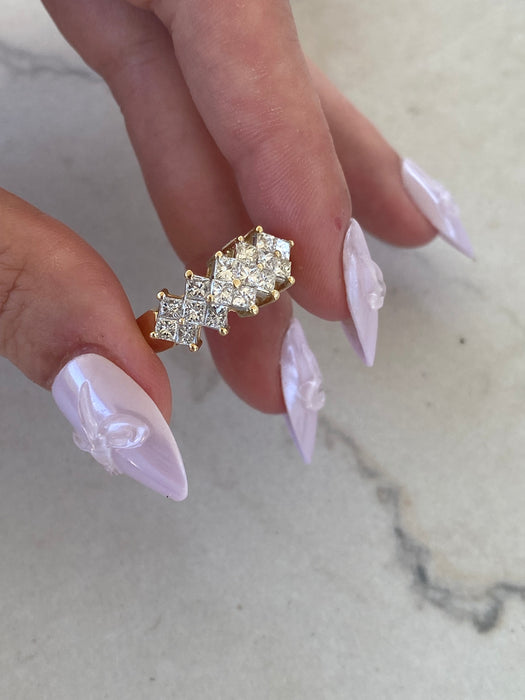 Vintage 14K Gold Princess Cut Diamond Cluster Ring – 1.50 TCW – Size 6.25