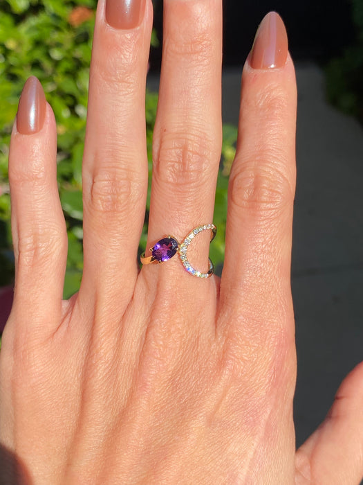 Vintage 18K Gold Amethyst & Diamond Ring – Size 6.25
