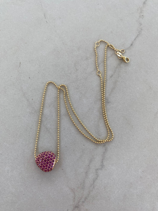 14K Gold Bead Chain Necklace with 18K Rose Gold Pink Sapphire Charm – 2.11 Carat Pink Sapphire