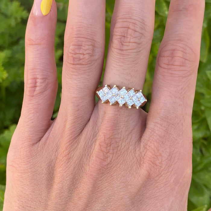 Vintage 14K Gold Princess Cut Diamond Cluster Ring – 1.50 TCW – Size 6.25