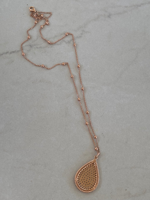 14K Rose Gold 1 Carat Natural Diamond Teardrop Charm Necklace