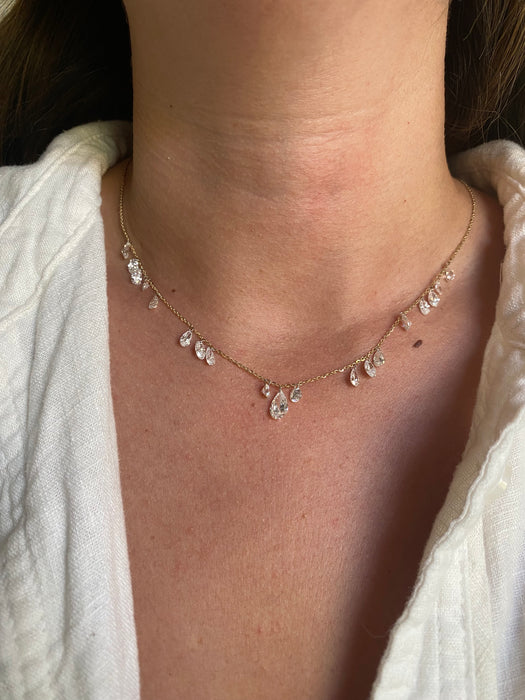 14K Gold 6 CTW Lab Diamond Rolo Chain Necklace with Pear, Oval & Round Floating Diamonds