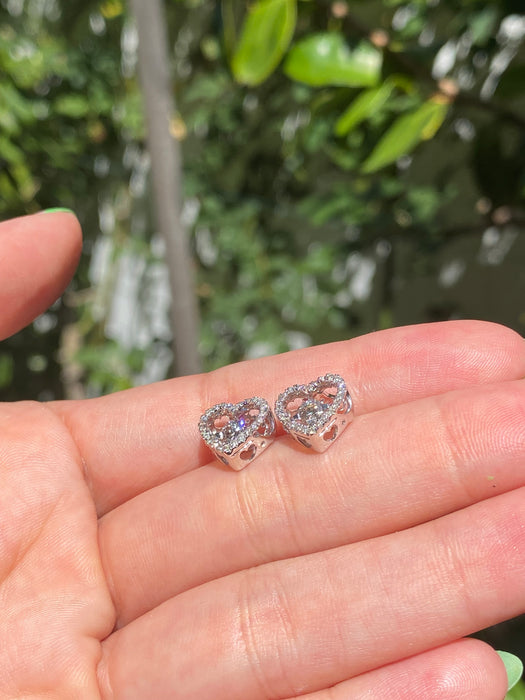 14k white gold diamond heart dancing stud earrings