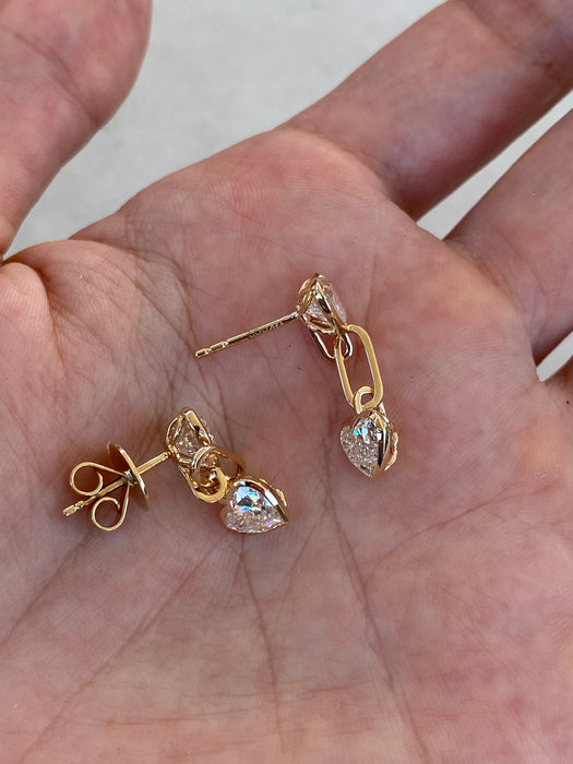 14K Gold 3.1 TCW Lab Diamond Articulated Heart Paperclip Earrings
