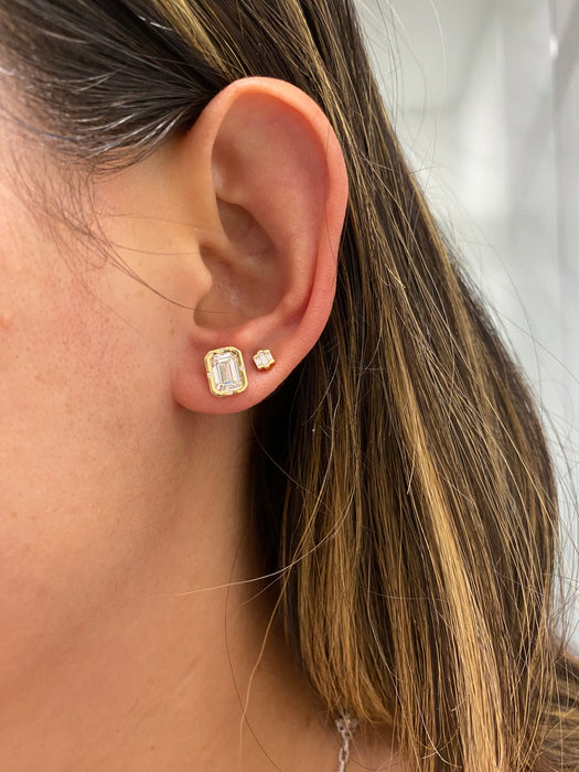 14K Gold Bezel-Set Emerald Cut Lab Diamond Stud Earrings — 2.21ctw