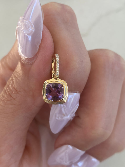 14K Gold Amethyst & Diamond Cushion Charm