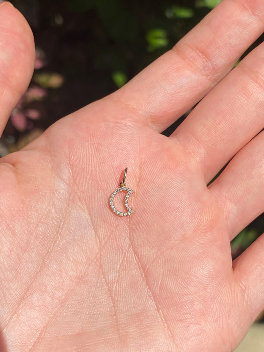14k diamond crescent moon charm