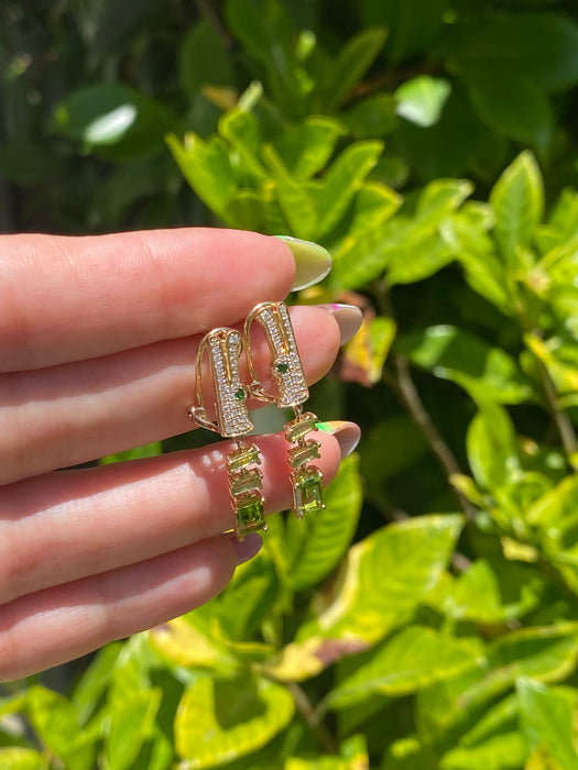 14k peridot diamond alligator earrings