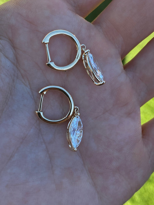 14k lab marquise diamond huggie earrings