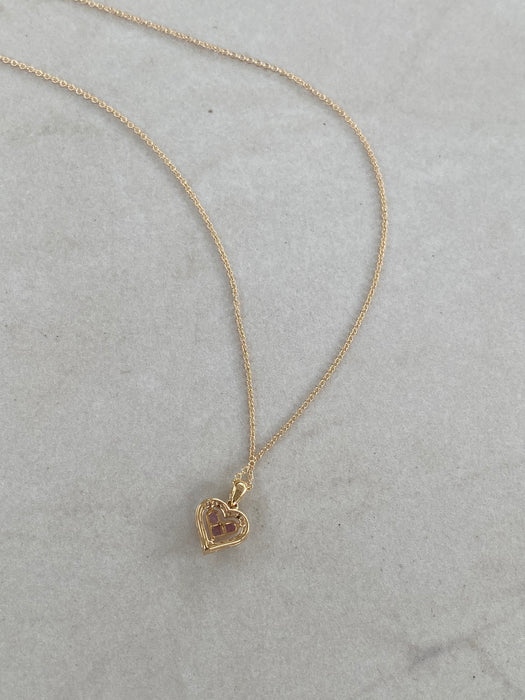 18K Gold Pink Sapphire & Diamond Heart Necklace