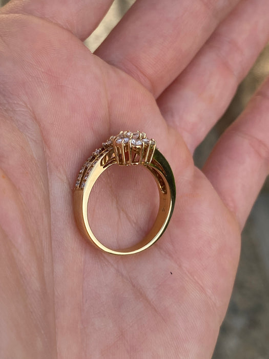 Vintage 18K Gold Diamond Bypass Flower Ring – 1.34 TCW – Size 6.5