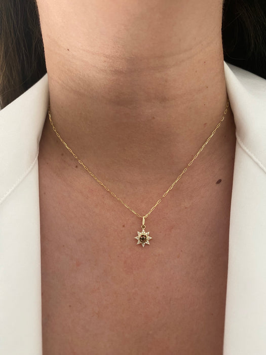 14k smiley sun diamond star pendant