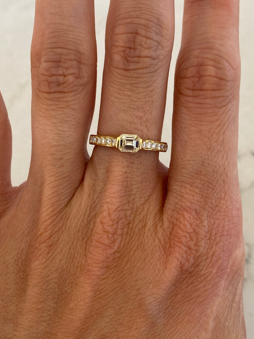 Vintage 18K East-to-West Emerald Cut Diamond Ring