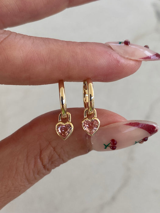 14K Gold Detachable Lab Pink Sapphire Bezel Huggie Earrings