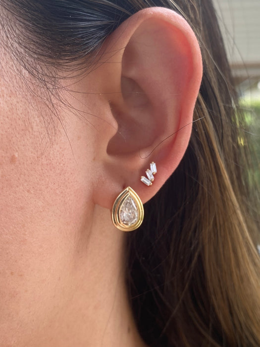 14K Gold Baguette Lab Diamond Stud Earrings