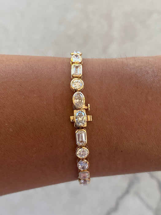 14K 7.8 TCW Lab Diamond Bezel-Set Tennis Bracelet