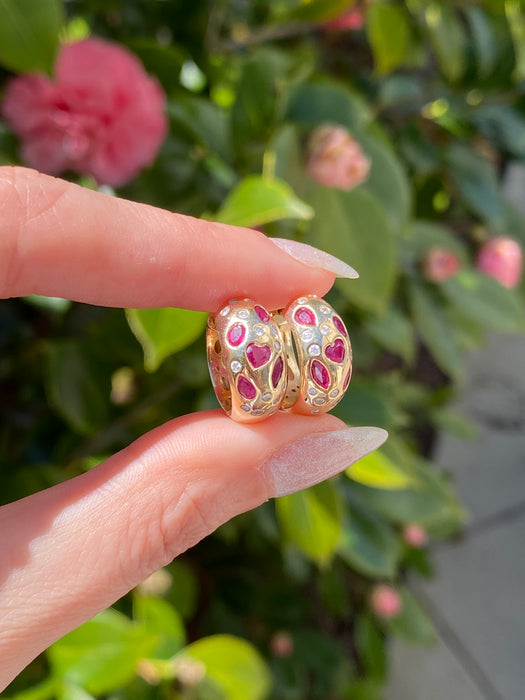 14k ruby fancy cuts and diamond hoop earrings