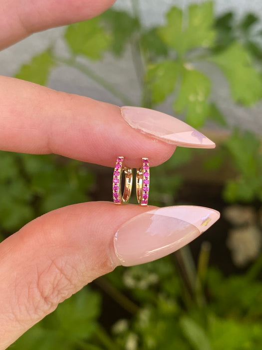 14k Gold 9mm Ruby Huggie Earrings