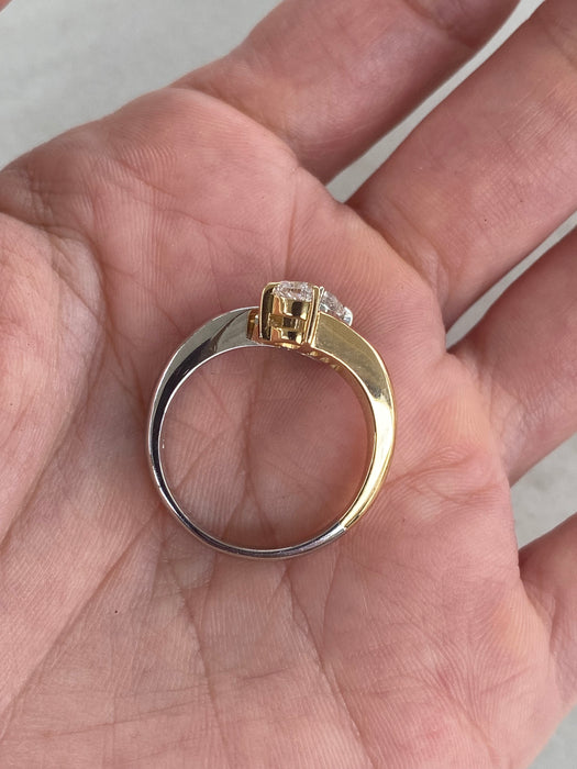 Vintage 18K Gold & Platinum Natural Heart Diamond Bypass Ring