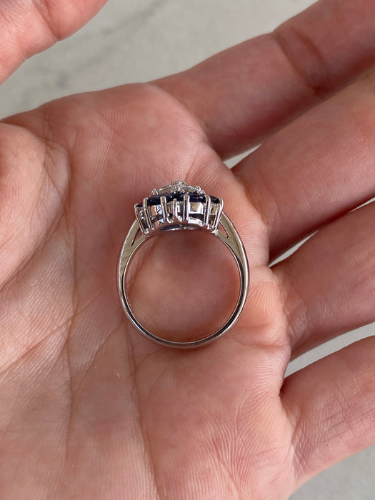 Vintage Platinum 850 Sapphire & Diamond Ring Size 6.5