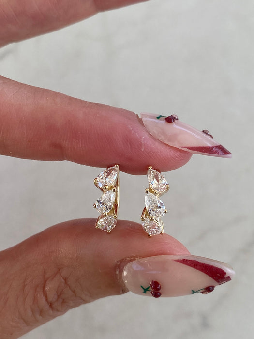 14K Gold Lab Diamond Pear Huggie Earrings