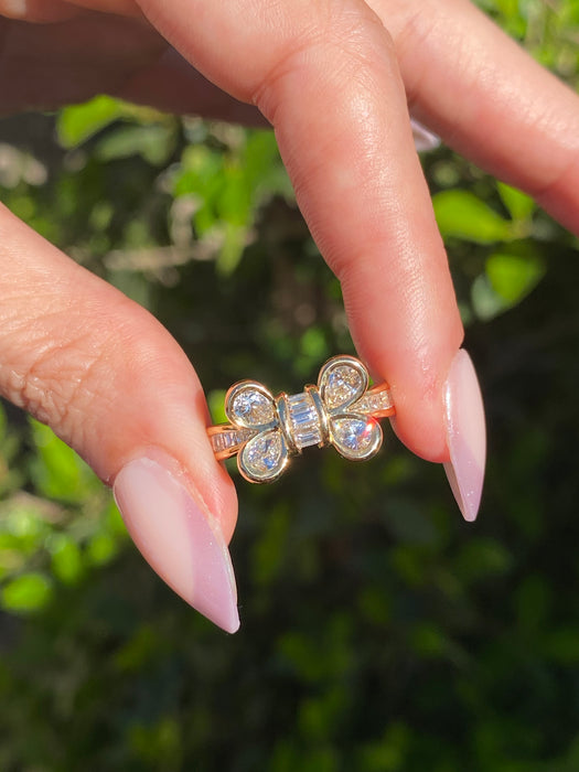 Vintage 18K Gold 1.38 CTW Natural Diamond Butterfly Bow Ring