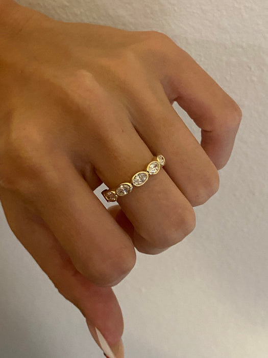 14K Gold East-West Oval Lab Diamond Bezel Half Eternity Ring — 1.20 TCW