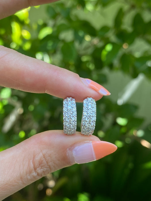 Platinum 950 1 carat triple row diamond hoop earrings