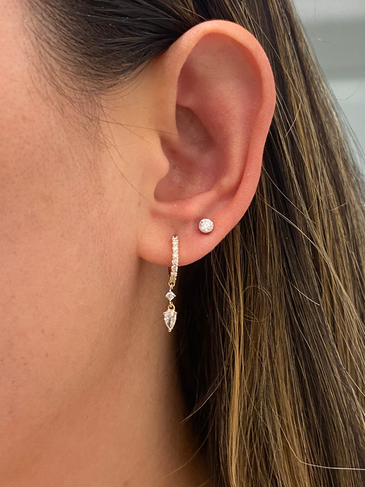 14K Gold Round Lab Diamond Flat Back Single Earring
