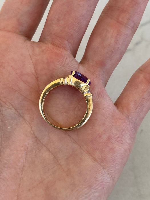 Vintage 14K Gold Amethyst Diamond Ring