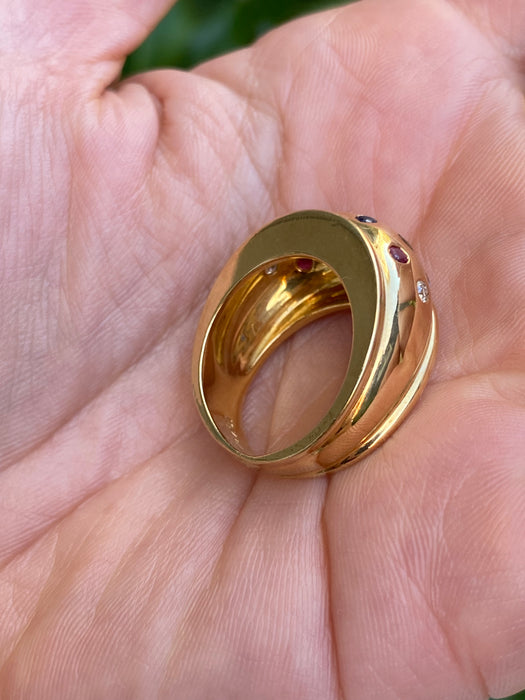 Vintage 18K Gold Multi-Gem Bombe Ring
