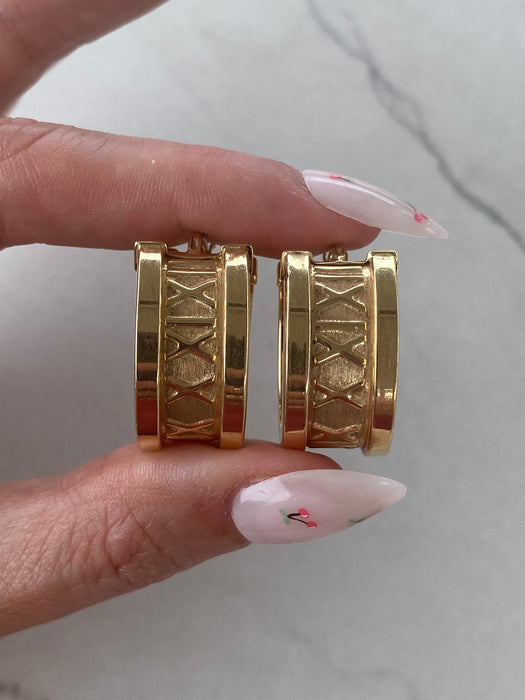 Vintage 14K Roman Numeral Hoop Earrings