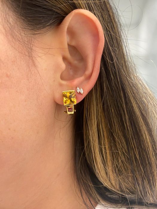 Vintage 14K Citrine & Garnet Omega Back Huggie Hoop Earrings