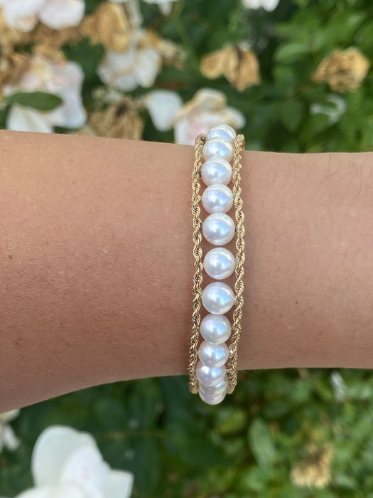 14k double rope pearl bracelet 7.25”