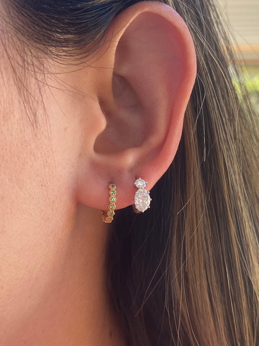 14K Gold Green Tsavorite Garnet Hexagon Huggie Earrings