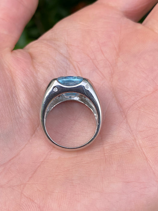 Vintage Platinum Double Blue Topaz Diamond Ring