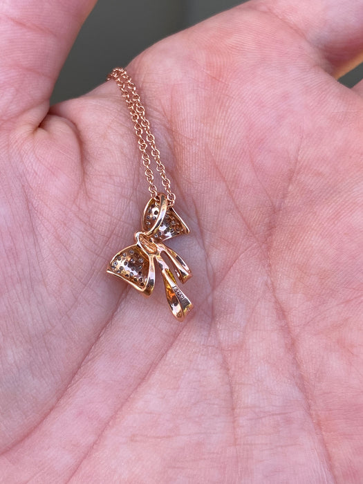 14k rose gold diamond bow necklace