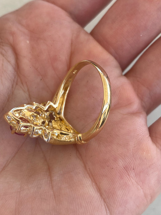 Vintage 18K Hand Ring with Ruby & Diamond Cluster