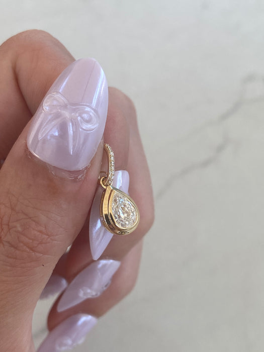 14K Gold Double Bezel Lab Diamond Pear Cut Pendant